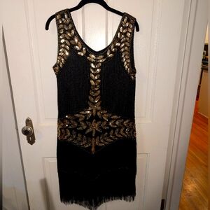 Flapper Dress! Black And Antique Gold L